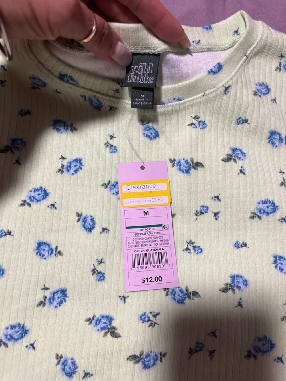 wild fable Cream Ribbed Top with Blue Rose Print